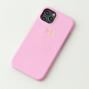Personalised Pink Phone Case, Leather Phone Case, Custom iPhone Case, Initials Phone Case, iPhone 15 Case, 15 plus, 14 Pro Max, 13 mini, 12