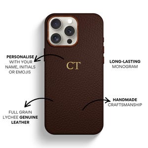 Gepersonaliseerde lederen telefoonhoes, iPhone 16 Pro Max, 16 Pro, 16, 15 Pro Max, 15 Pro, 15-hoesje, aangepast monogram iPhone-hoesje, initialen