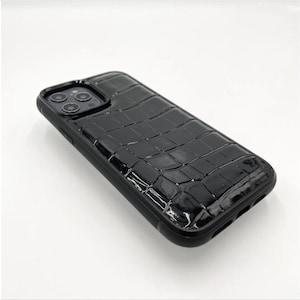 Black Croc Genuine Leather Personalised iPhone Case Crocodile for IPhone 12 - 12 Mini - 12 Pro Max - 13 - 13 Mini - 13 Pro Max