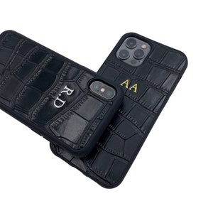 Black Croc Leather Personalised iPhone Case for iPhone 13 Pro Max - 13 Pro - 13 - 13 mini Initial Custom Embossed Monogram image 5