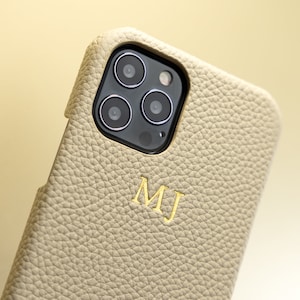 Personalised Leather iPhone Case, iPhone 15 Pro Max, 15 Pro, 15, 15 plus, 14, 14 Pro, 14 Plus, 14 Pro Max, 13 Custom Initials Phone Case Beige