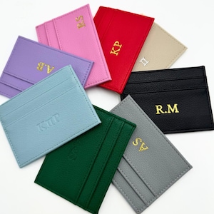 Personalisierter Kartenhalter aus veganem Leder, Kartenetui, Kartenetui, Monogramm Geschenke, Initialen, Brautjungfer Hochzeit Geburtstagsgeschenke