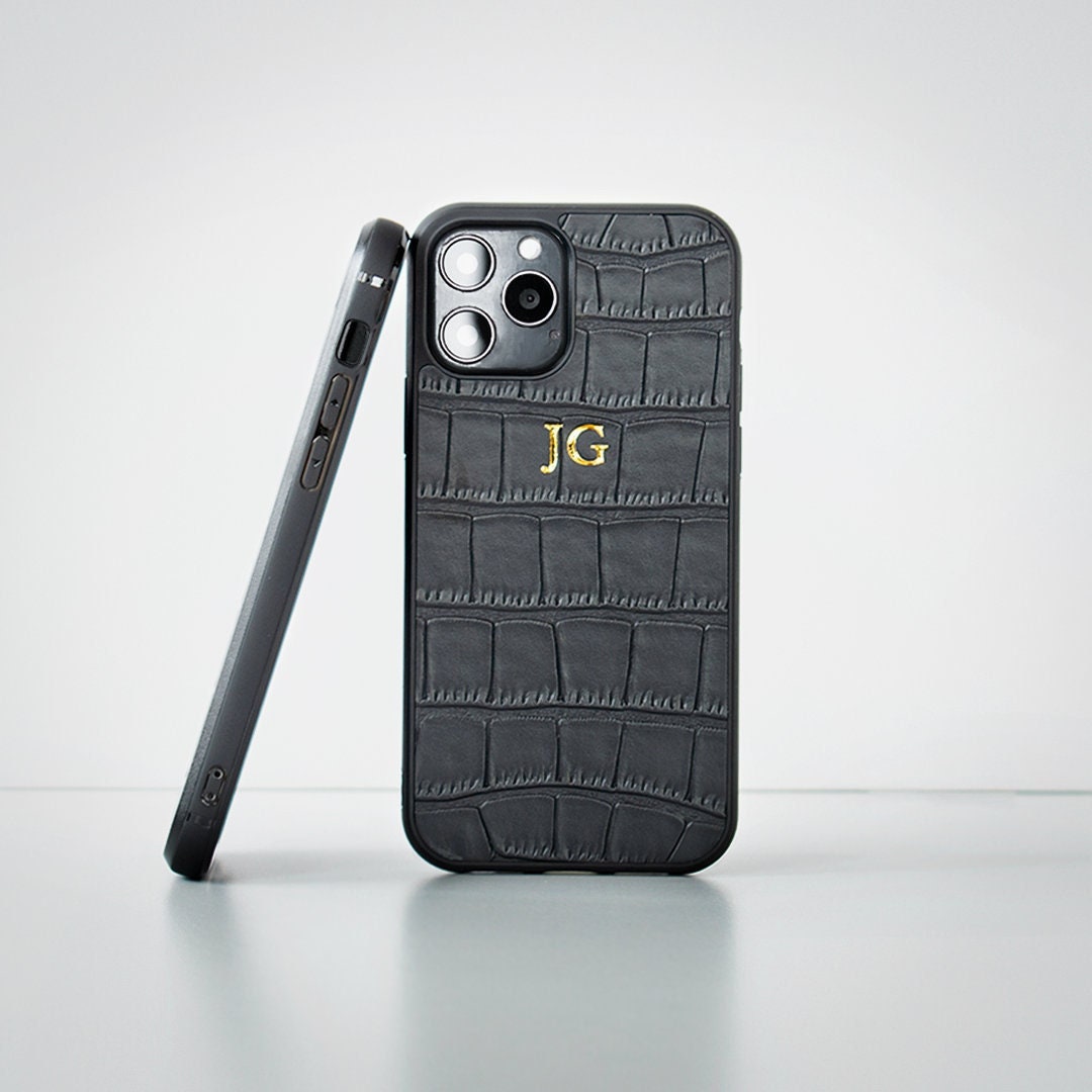 Black Croc Leather Phone Case - My Personalised Item