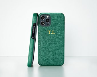 Personalised Green Pebble Genuine Leather iPhone Case | iPhone 12 12 Pro 12 Pro Max Custom Initial Phone Case