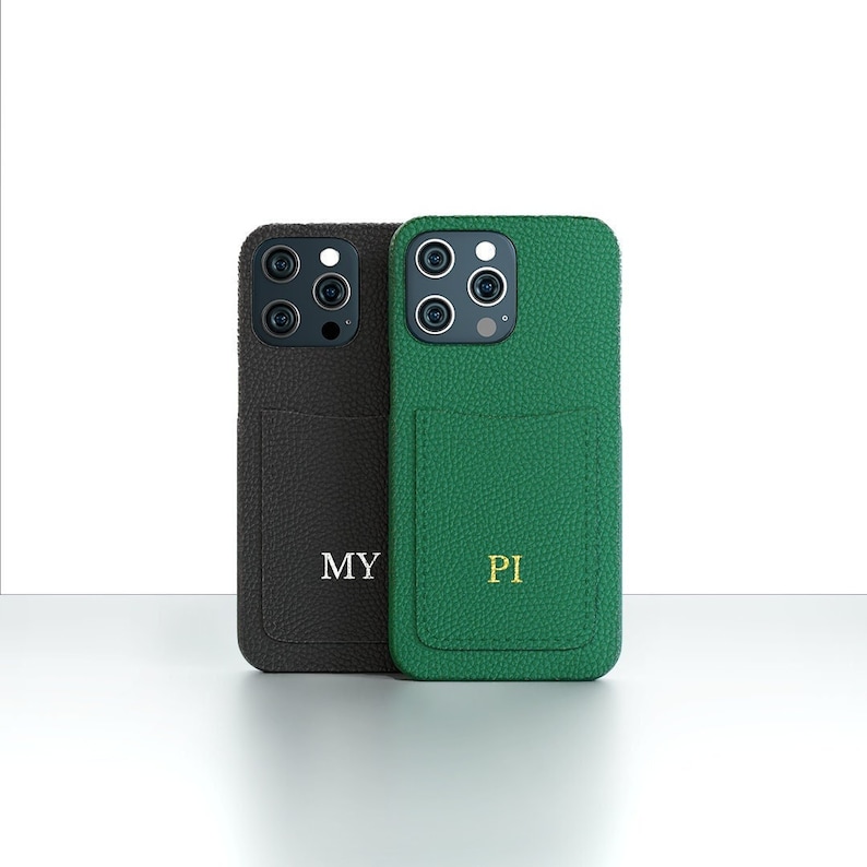 Personalised Genuine Leather Phone case with Card Holder Slot iPhone 13 Pro Max 13 Pro 13 Mini - 12 Pro 12 Pro Max 12 mini image 1
