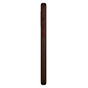 May include: A brown leather phone case with a textured finish.