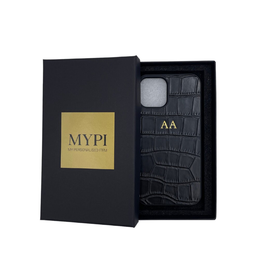 Monogram IPhone 11 Pro Personalised BLACK Mock Croc Genuine Leather, C – Kc  & Co