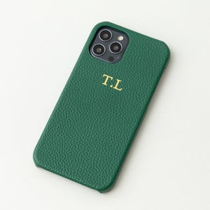 Gepersonaliseerde initialen telefoonhoesje groen, telefoonhoesje monogram, iPhone 16 Pro Max, 16 Pro, 16, 15 Pro Max, 15 Pro, 14 Plus, 14, 14 Pro Max