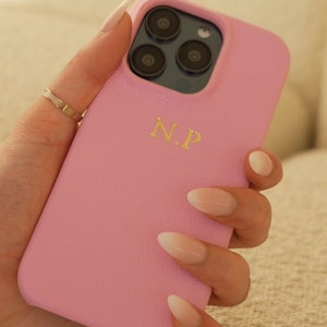 Personalisierte rosa Handyhülle, Leder Handyhülle, benutzerdefinierte iPhone Hülle, iPhone 15 Hülle, 15 plus, 14 Pro Max, 13 mini, 12 Bild 4