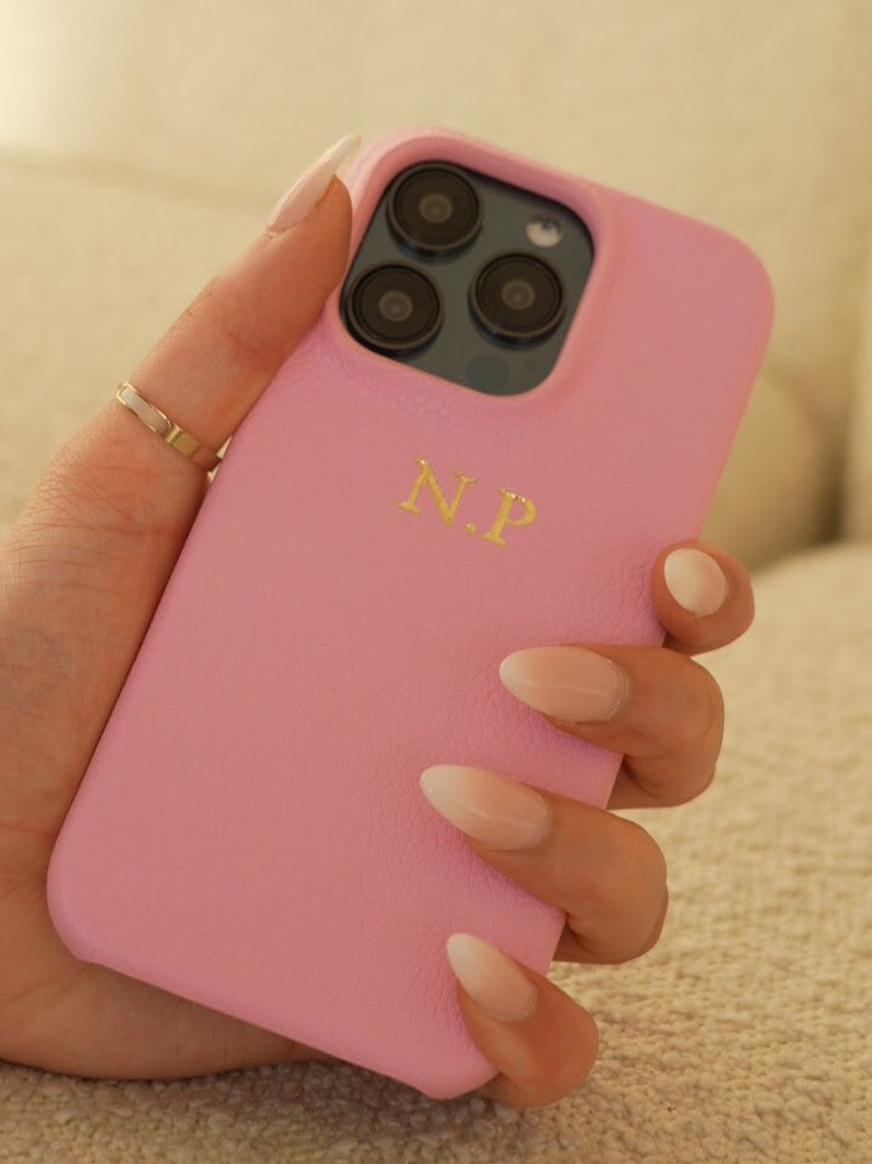 Personalisierte rosa Handyhülle, Leder Handyhülle, benutzerdefinierte iPhone Hülle, iPhone 15 Hülle, 15 plus, 14 Pro Max, 13 mini, 12 Bild 4