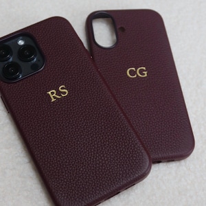 Personalised Genuine Leather Phone Case, iPhone 16 Pro Max, 16 Pro, 16, 15 Pro Max, 15 Pro, 15 Case, Custom Monogram iPhone Case, Initials image 9