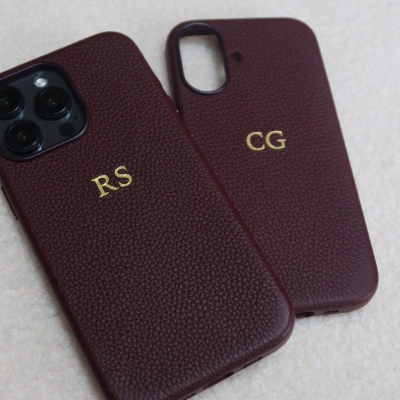 Personalised Genuine Leather Phone Case, iPhone 16 Pro Max, 16 Pro, 16, 15 Pro Max, 15 Pro, 15 Case, Custom Monogram iPhone Case, Initials image 9