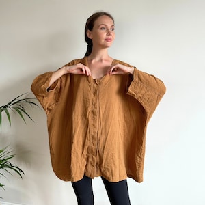 Crinkle Cotton Muslin Shirt | Special Design | Long-Sleeve | Weightless | Breathable | Oversize Casual Blouses | Organic Fabric | Yoga Shirt