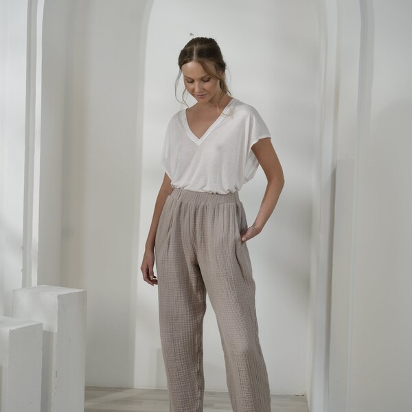Women's Cotton Muslin Tie Waist Pants main image 1