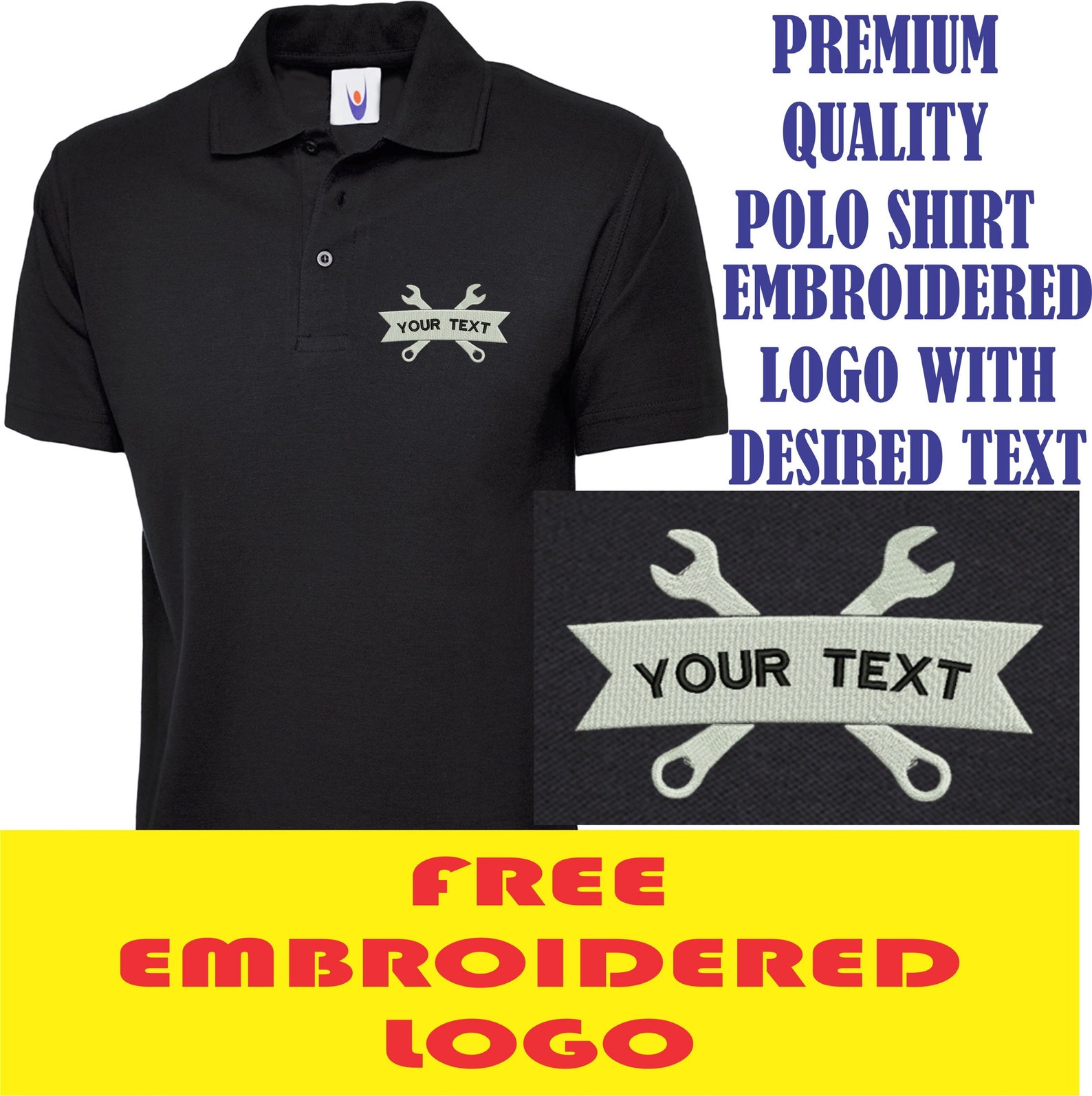 Personalised Embroidered Polo Shirt Mechanic Logo With Custom Etsy