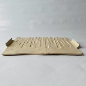 Cheese platter,beige stripes textured handmade ceramic tray,minimalist, centerpiece image 2