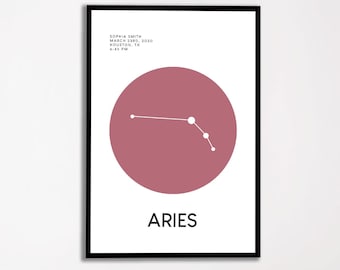 Aries Baby Zodiac Sign Poster, Zodiac Constellation Portraits, Personalized Zodiac Sign Poster for Babies, Zodiac Portrait Baby Shower Gifts