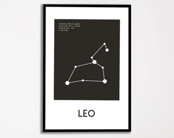 Customized Leo Babies Zodiac Poster, Zodiac Constellation Portrait for Babies, Zodiac Sign Poster as Baby Shower Gifts, Zodiac Sign Poster