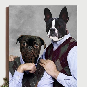 Funny Custom Pet Portraits, Funny Dog and Owner Pet Portrait on Canvas or Digital Art, Custom Brothers Pet Portraits for 2 Dogs, Funny Art