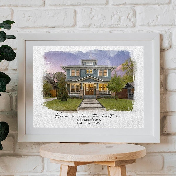 Home Is Where The Heart Is Custom House Watercolor Painting, Custom House Painting Poster Gift, Personalized House Watercolor Painting Gift