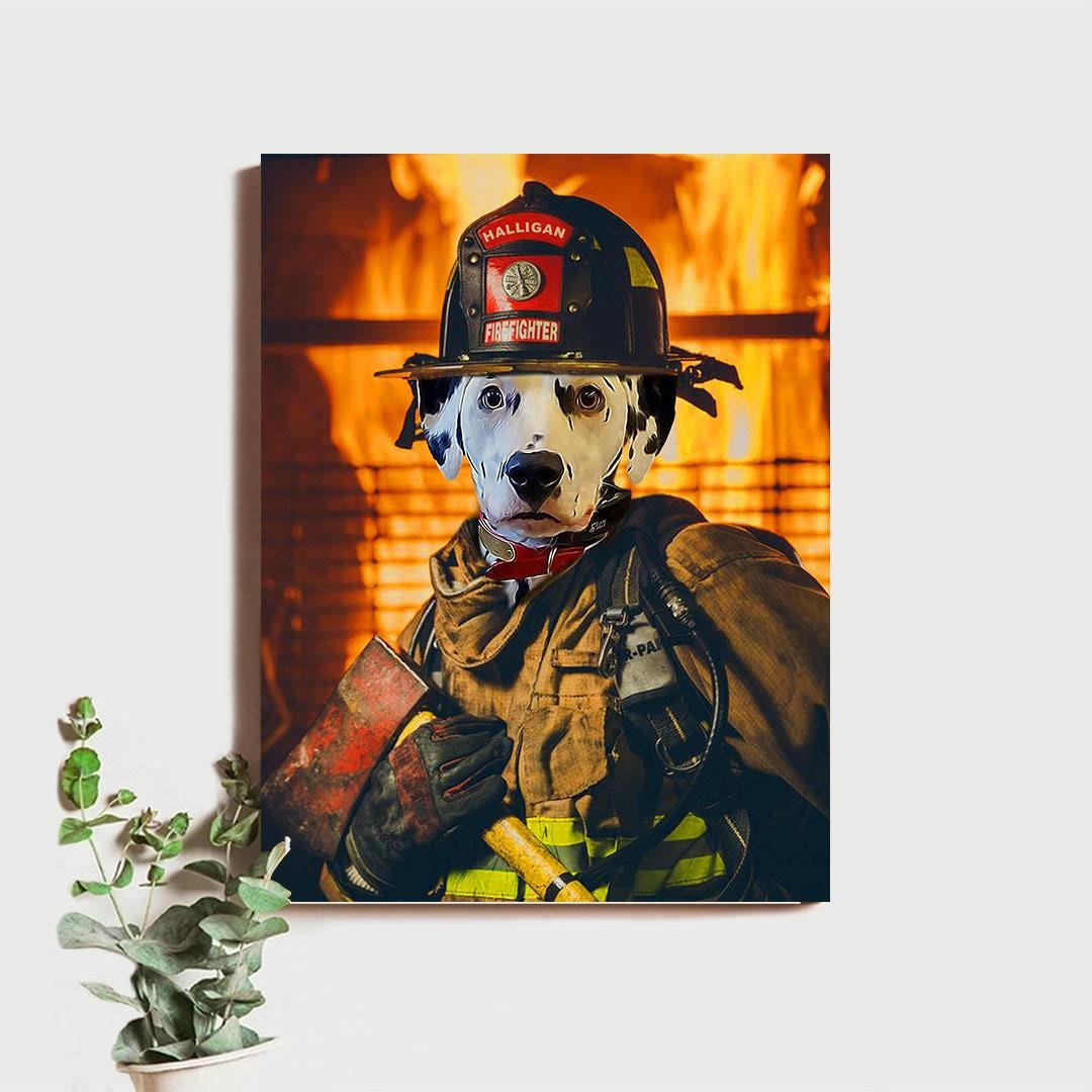 Dalmatian Firefighter Portrait, Custom Dalmatian Pet Portrait