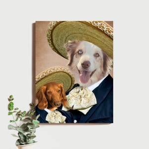 Custom Canvas Pet Portrait, Gag Pet Portrait, Gag Pet Portrait Gift, Personalized Funny Pet Portraits, Personalized Sombrero Pet Portraits