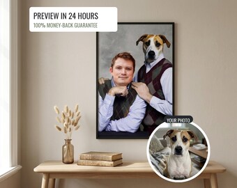 Step Brothers Pet Portrait Custom From Photo, Funny Dog Portrait, Christmas Gift for Him, Personalized Pet Lover Gift, Secret Santa Gift