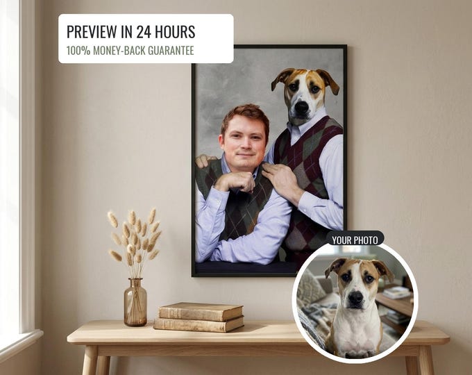 Step Brothers Pet Portrait Custom From Photo, Funny Dog Portrait, Christmas Gift for Him, Personalized Pet Lover Gift, Secret Santa Gift