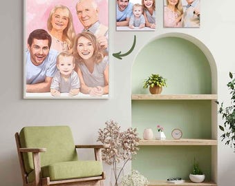 Combine Photos for Watercolor Portrait, Custom Watercolor Poster, Merge Photos, Add Deceased Loved One to Portrait, Custom Family Portrait