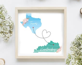 Moving Away Poster Gift, Long Distance Relationship Portrait Gift , Custom Two State Print, Going to College Poster Gift, Best Friend Gift