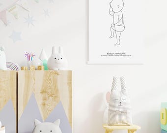 Newborn Baby Poster, Baby Birth Poster, Baby Line Art Birth Poster, Newborn Line Art Poster Gifts, Personalized Birth Poster in Scale 1:1