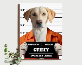 Dog Mugshot Canvas Portrait, Funny Dog Portrait, Guilty of Counter Surfing Dog Portrait, Canvas Dog Portrait, Custom Digital Pet Portrait