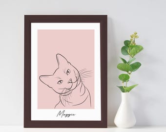 Custom Pet Portrait, Cat Portrait Gifts, Cat Portrait, Custom Line Art, Pet Portrait Drawing, Sketches From Photo, Personalized Pet Gifts