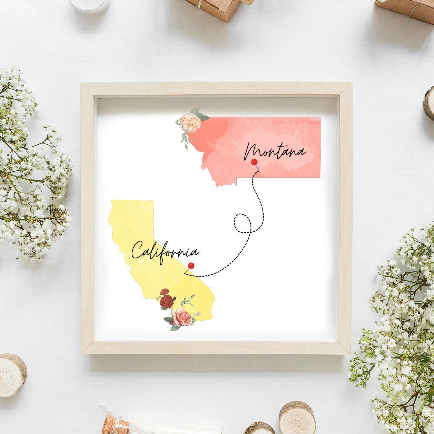 Photo State Poster State to State Poster Gift, Digital Moving Away Posters, Custom State ...