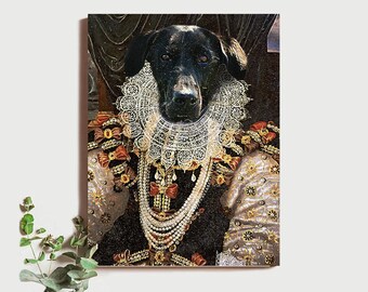 Royalty Dog Pet Portrait, Royal Dog Pet Portrait, Queen Dog Portrait, Custom Renaissance Pet Portrait, Custom Renaissance Dog Portrait Gift