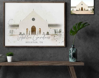 Custom Watercolor Painting Digital Portrait Wedding Venue, Wedding Venue Poster, Custom Wedding Venue Poster Gift, Personalized Wedding Gift