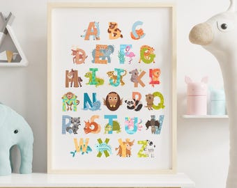 ABC sign | alphabet canvas | fabric wall hanging | kids room decor | playroom wall decor | classroom decor | animals alphabet wall posters