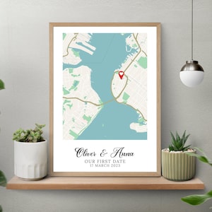 Our First Date Map Posters, Custom First Date Map Prints, Customized Anniversary Map Gifts, Personalized Map Location Posters, Digital Print