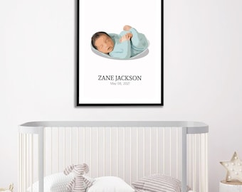 Baby Portrait, Personalized Baby Portrait, Newborn Baby Portrait, Custom Baby Portrait Gifts, New Mom Portrait Gifts, Digital Baby Portraits