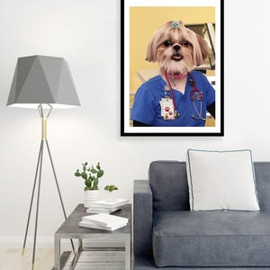 Nurse Pet Portrait, Frontliner Pet Portrait, Professional Pet Portraits, On The Job Pet Portrait, Canvas Nurse Pet Portrait, Framed Portrait