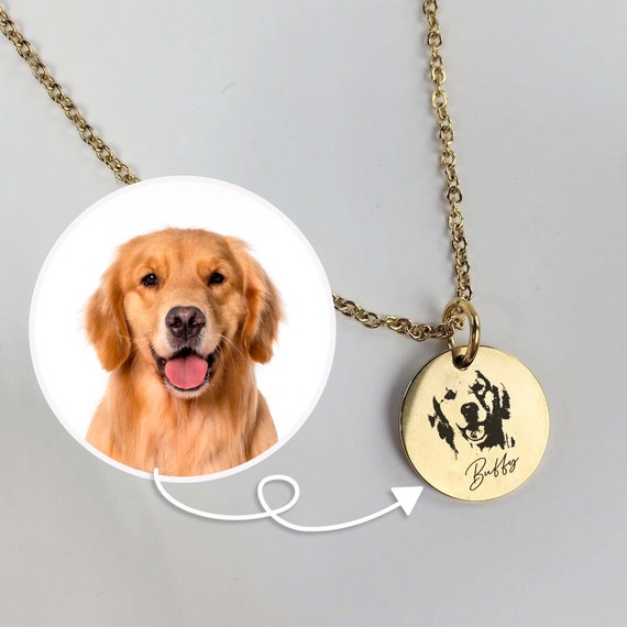 Engraved pet portrait necklace deals