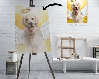 Loss of Pet Memorial Portrait, Pet Loss Memorial Portrait, Pet Portrait With Wings and Halo, Custom Pet Loss Photo, Personalized Pet Photo