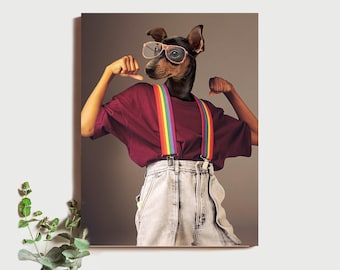 Funny Pet Portrait, 80s School Portrait, pet portrait, Custom Pet Portrait, unique gifts, funny gifts, funny pet portraits, gifts for pets
