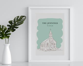 Wedding Venue Art, Wedding Venue Portrait, Wedding Venue Poster, Wedding Venue Digital Download, Wedding Venue Sketch, Custom Wedding Gifts