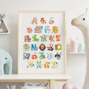 Framed Alphabet Poster, Alphabet Nursery Print, Animal Alphabet Art Print, Cute Animal Print , Educational Print, Alphabet Nursery Wall Art