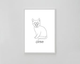 Custom UGLY Portrait, DIGITAL Line Drawing, Cat Print Custom Pet Portrait, Cat Lover Gift, Dog Cat Decor, Cat Art Print, Minimalist Wall Art