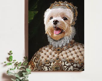 Custom Royal Pet Portrait, Renaissance Regal Portrait, Funny Pet Gifts, Mother's Day Gift, Cat, dog, King Queen Pet Loss, Regal Pet Portrait