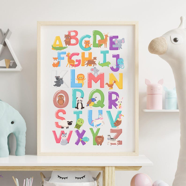 Animal Alphabet Poster, Safar Animals Alphabet Print, Kids Room Art ...