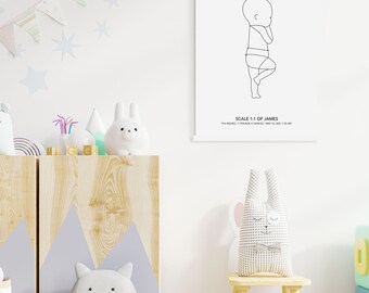 Custom Baby Poster, Custom Baby Line Art, Personalized Newborn Line Art, Birth Poster in Scale 1:1, Customized Newborn Birth Poster Gifts