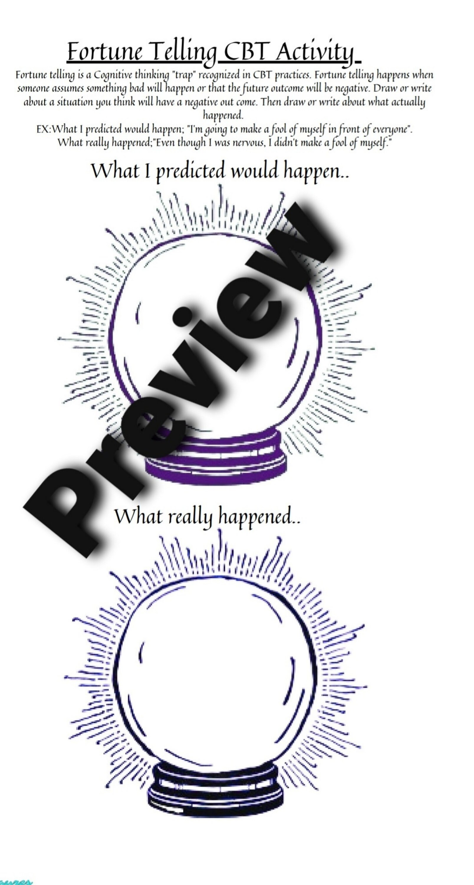 Fortune Telling Thinking Trap Activity cbt therapy anxiety Etsy